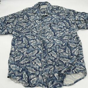 Columbia Fish Print short sleeve shirt Flax Blend Blue size M